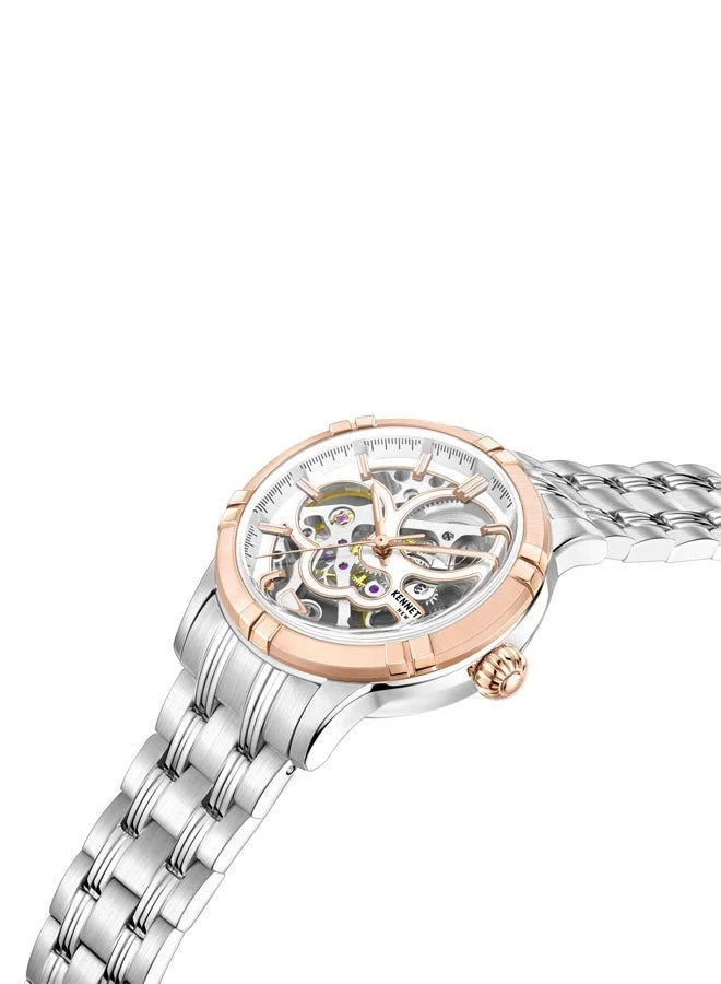 Kenneth Cole New York Silver Dial Silver Stainless Steel Bracelet Automatic Watch for Women 36mm